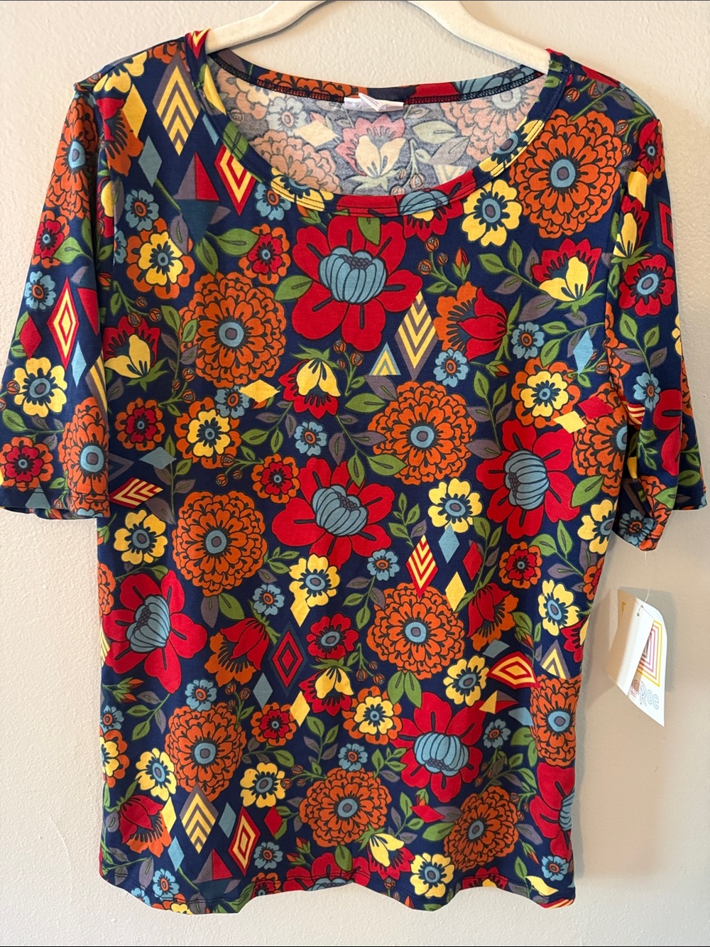 LuLaRoe Navy Floral Scoop Neck Short Sleeve Top